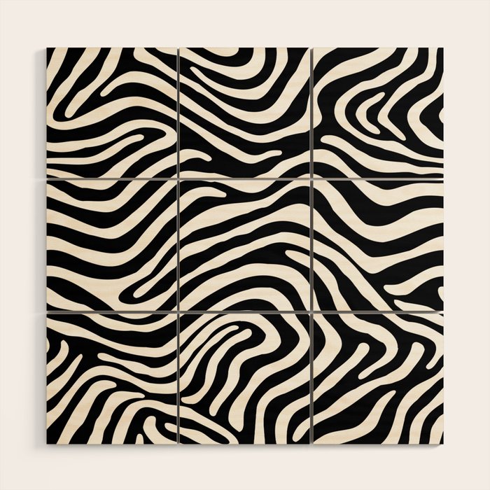 Abstract black and white stripe line pattern Wood Wall Art Gallery Image 1