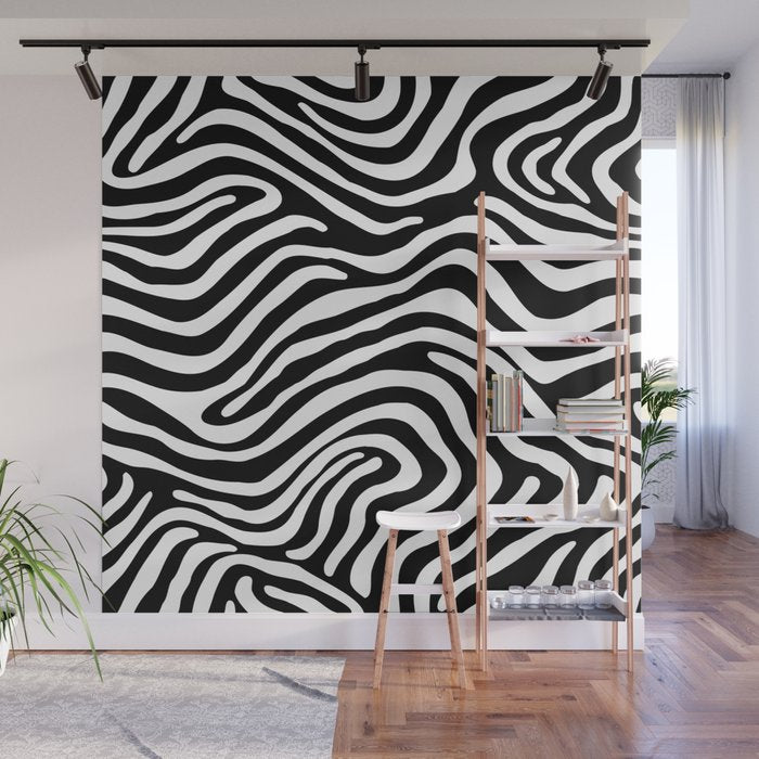 Abstract black and white stripe line pattern Wall Mural Gallery Image 1