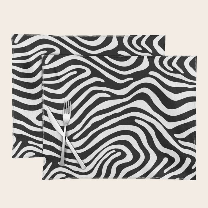 Abstract black and white stripe line pattern Placemat Gallery Image 1