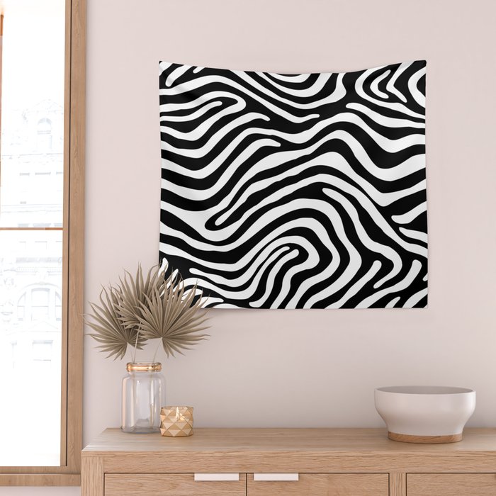 Abstract black and white stripe line pattern Wall Tapestry Gallery Image 2