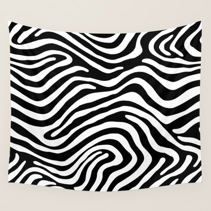 Abstract black and white stripe line pattern Wall Tapestry Gallery Image 4