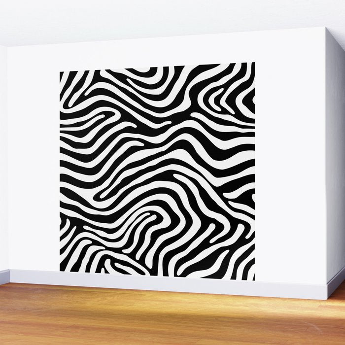 Abstract black and white stripe line pattern Wall Mural Gallery Image 2