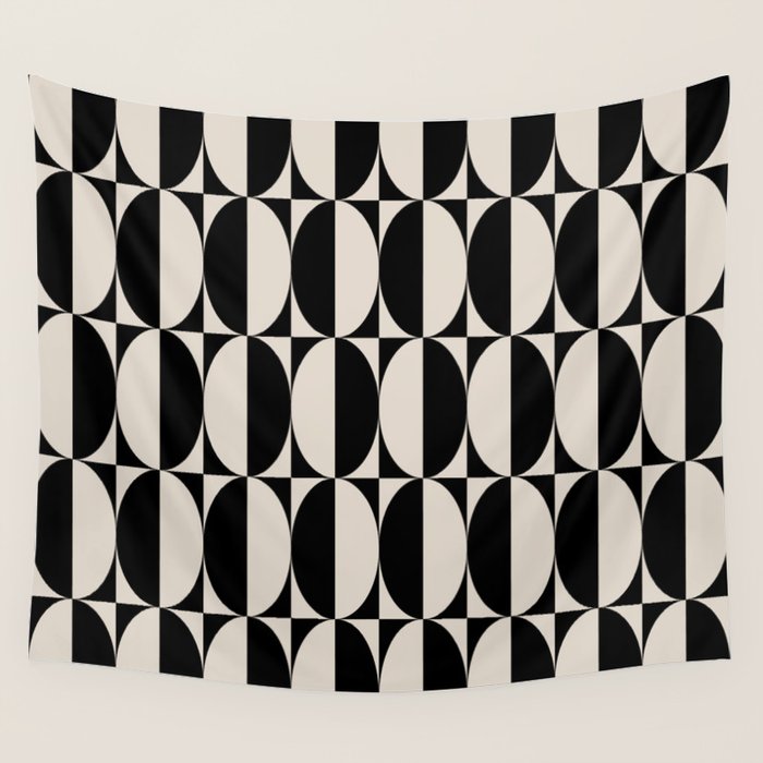 Hollywood Regency 261 Scandi Black and Linen White Wall Tapestry Gallery Image 1
