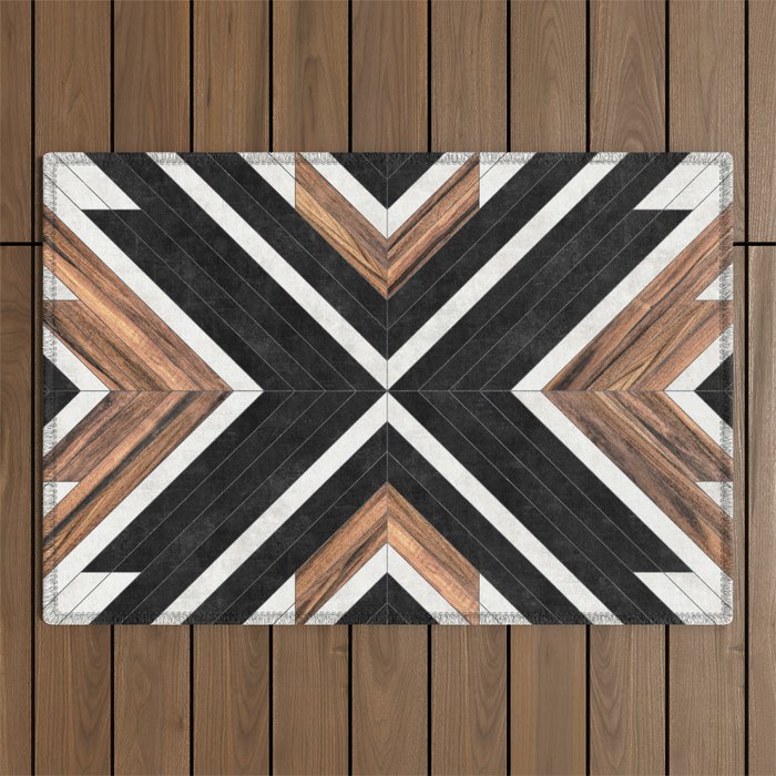 Urban Tribal Pattern No.1 - Concrete and Wood Outdoor Rug Gallery Image 1