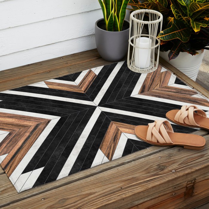 Urban Tribal Pattern No.1 - Concrete and Wood Outdoor Rug Gallery Image 2