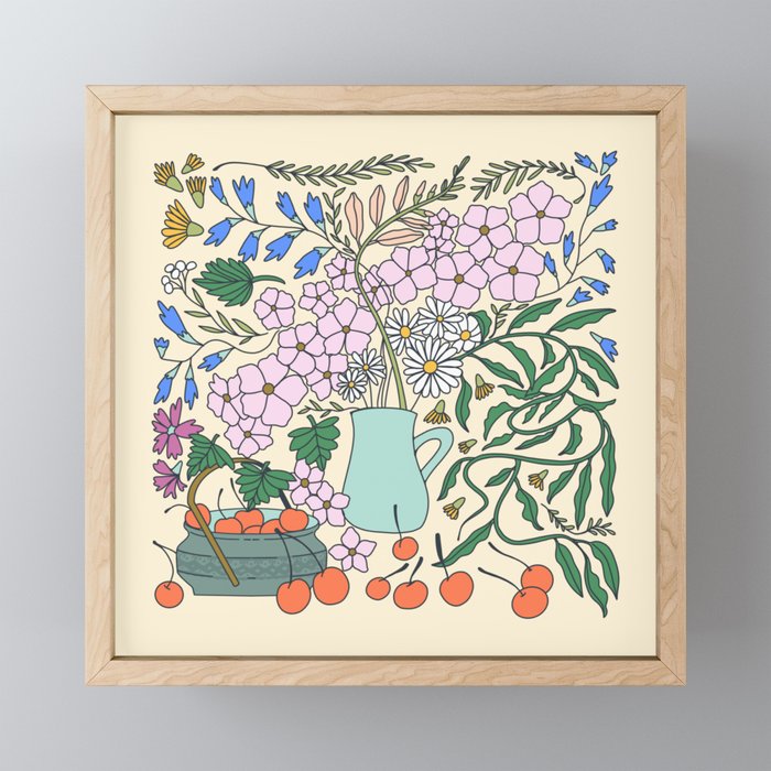 Ukrainian Flower Vase and Cherries Mini Art Print Gallery Image 1