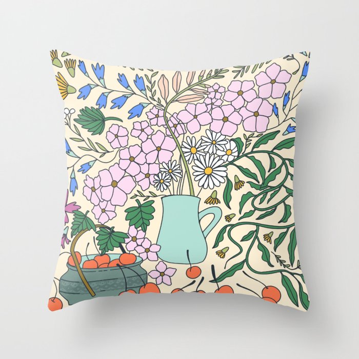 Ukrainian Flower Vase and Cherries Throw Pillow Gallery Image 6