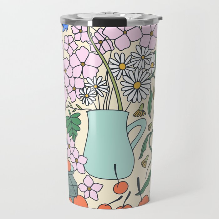 Ukrainian Flower Vase and Cherries Travel Mug Gallery Image 1
