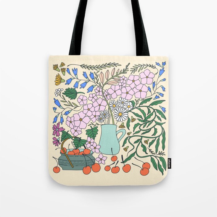 Ukrainian Flower Vase and Cherries Tote Bag Gallery Image 1