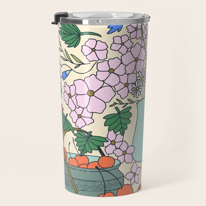 Ukrainian Flower Vase and Cherries Travel Mug Gallery Image 3