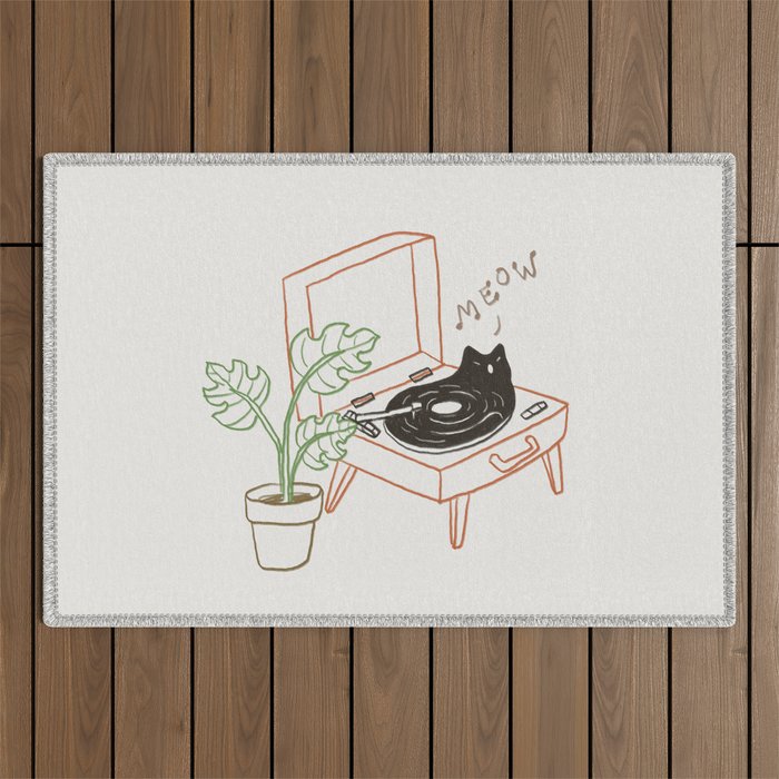Cat and Plant 78: Vinyl Cat Outdoor Rug Gallery Image 1