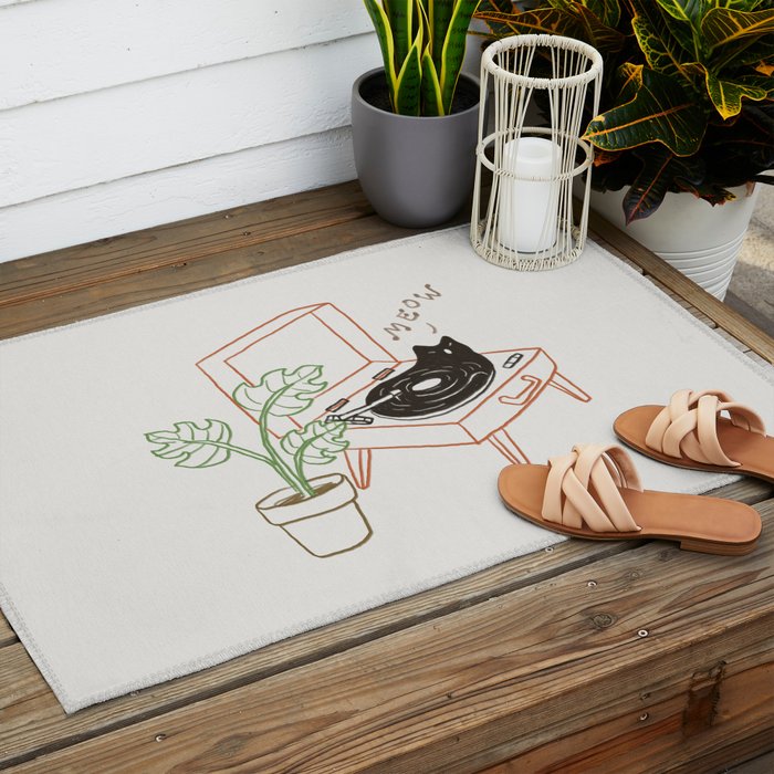 Cat and Plant 78: Vinyl Cat Outdoor Rug Gallery Image 2