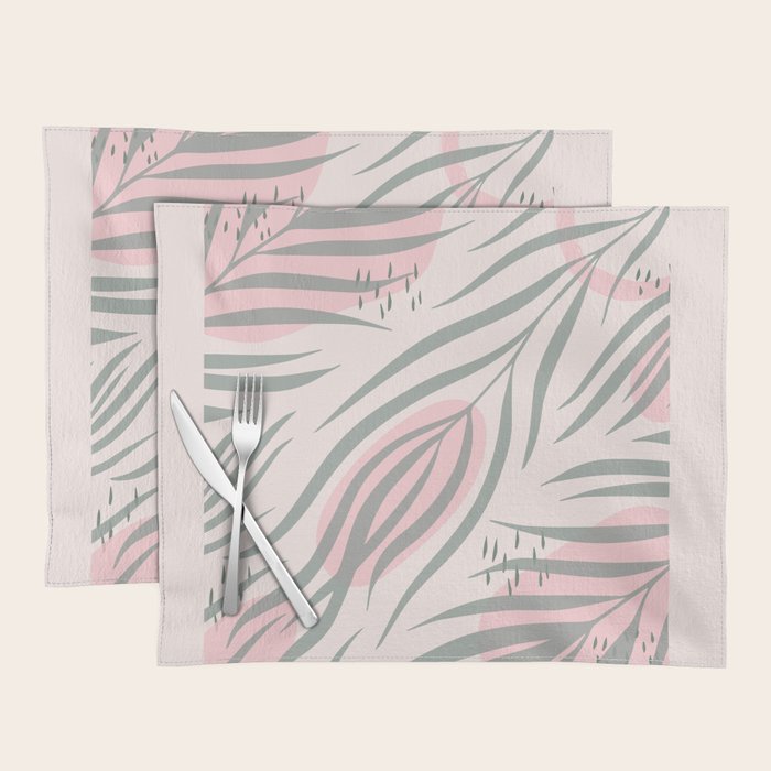 Pastel pink abstract leaf pattern Placemat Gallery Image 1