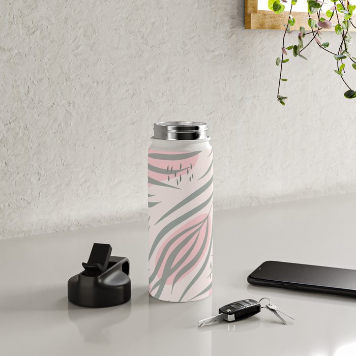 Pastel pink abstract leaf pattern Water Bottle Gallery Image 4