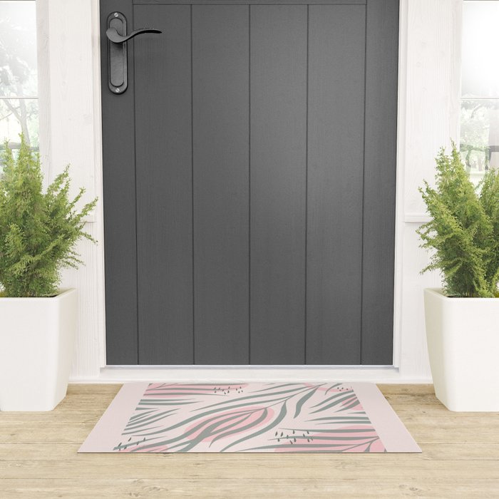 Pastel pink abstract leaf pattern Welcome Mat Gallery Image 3