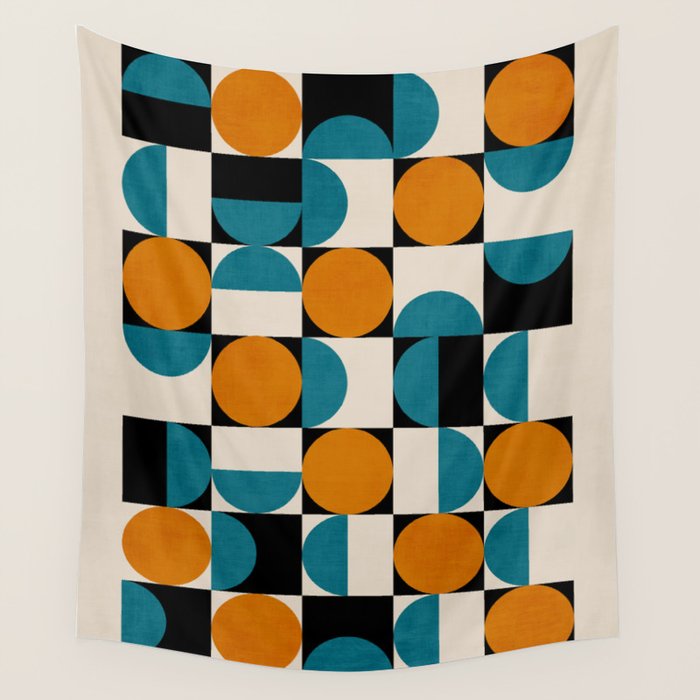 Geometric Modern Orange Teal Bauhaus I Wall Tapestry Gallery Image 1