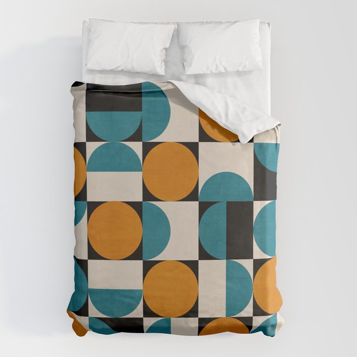 Geometric Modern Orange Teal Bauhaus I Duvet Cover Gallery Image 6