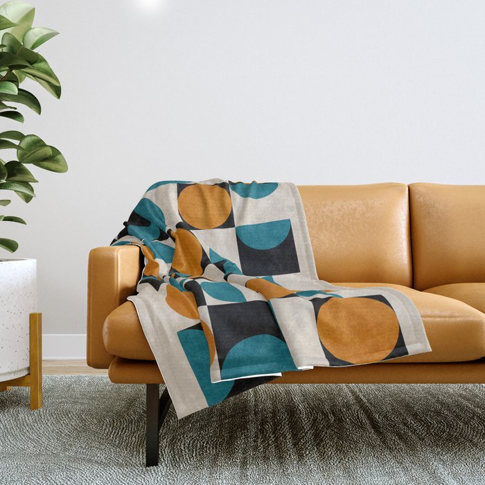 Geometric Modern Orange Teal Bauhaus I Throw Blanket Gallery Image 1