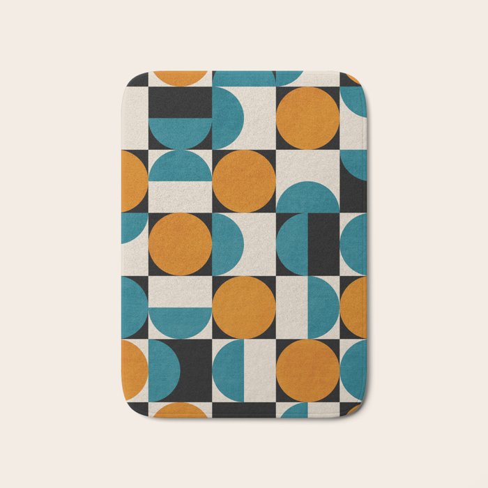 Geometric Modern Orange Teal Bauhaus I Bath Mat Gallery Image 1