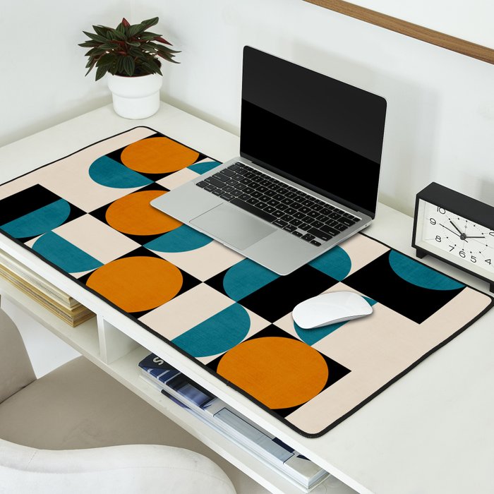 Geometric Modern Orange Teal Bauhaus I Desk Mat Gallery Image 2