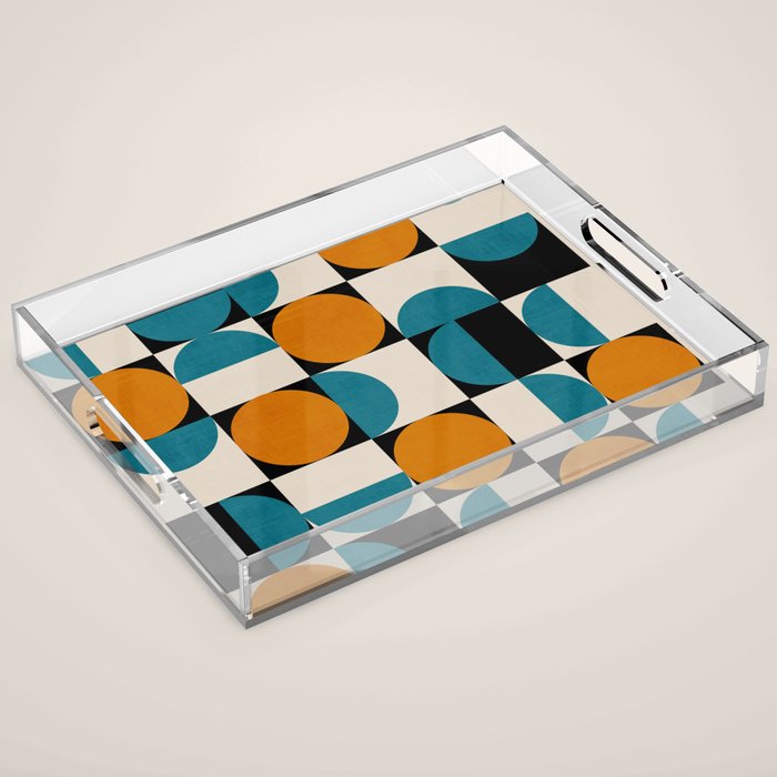 Geometric Modern Orange Teal Bauhaus I Acrylic Tray Gallery Image 1