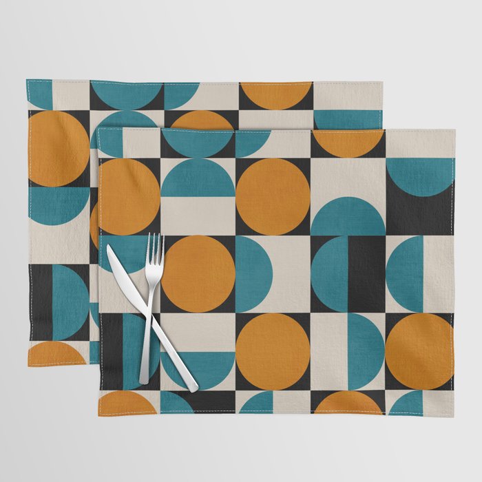 Geometric Modern Orange Teal Bauhaus I Placemat Gallery Image 1