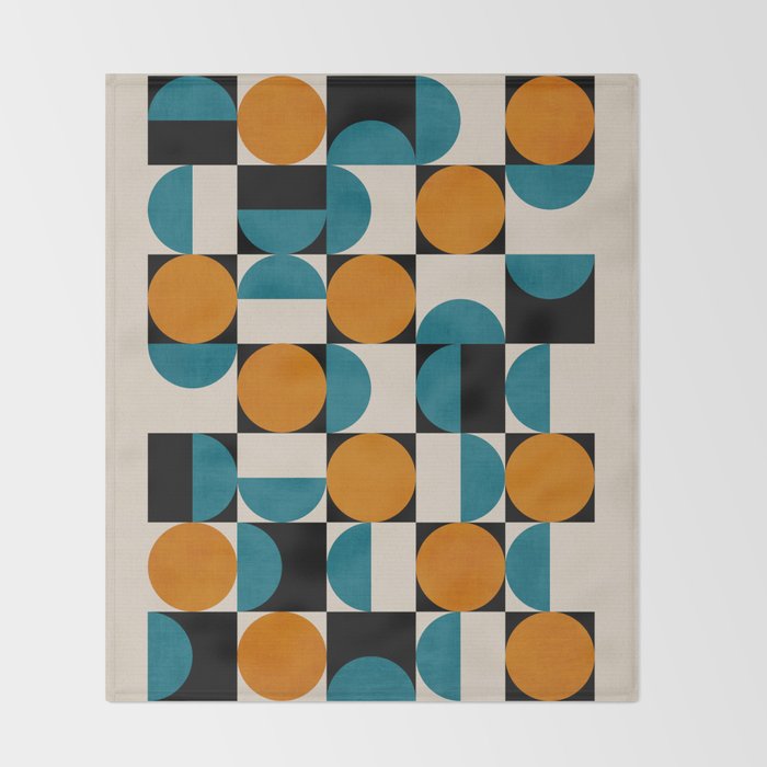 Geometric Modern Orange Teal Bauhaus I Throw Blanket Gallery Image 2