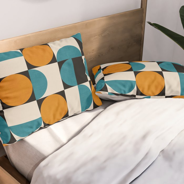 Geometric Modern Orange Teal Bauhaus I Pillow Sham Gallery Image 2