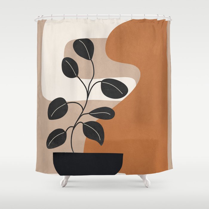 Modern Abstract Minimal Shapes Branches Art 7 Shower Curtain Gallery Image 1