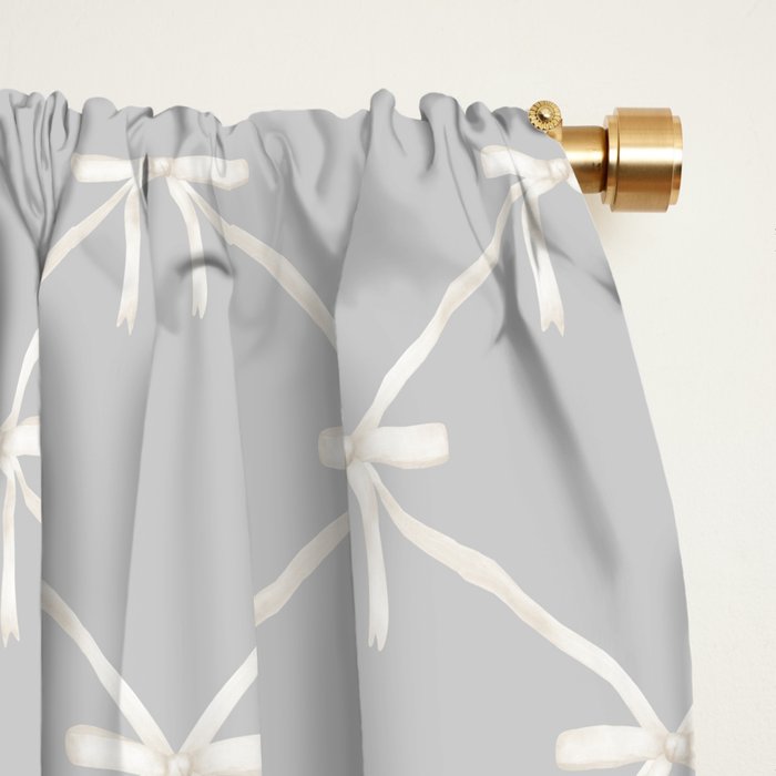 Bows & Ribbons Pattern LX Light Grey Window Curtain Gallery Image 2