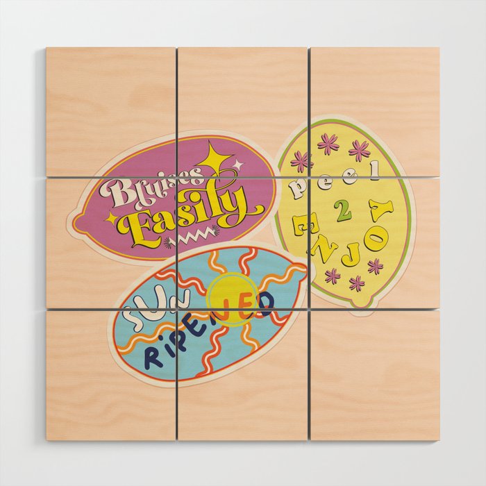 fruit stickers  Wood Wall Art Gallery Image 1