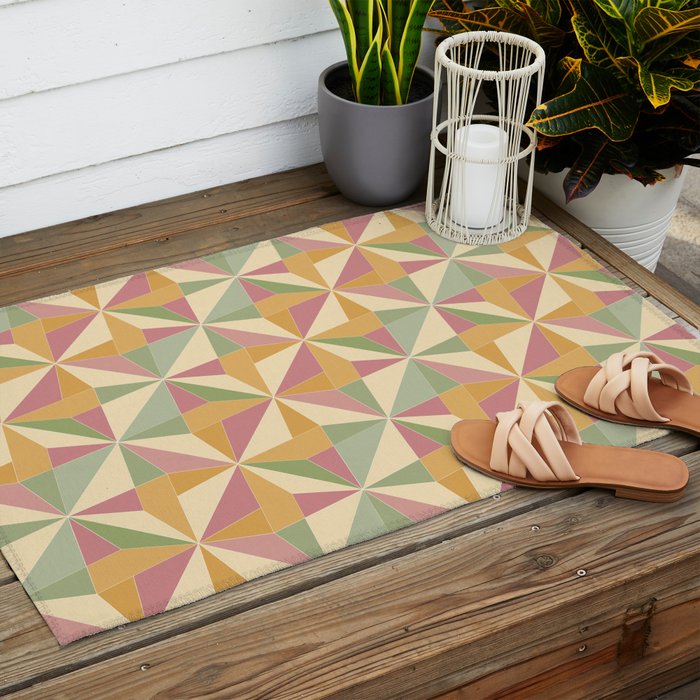 Kaleidoscope Tile Pattern XIII Neutral Earthy Pastel Outdoor Rug Gallery Image 2