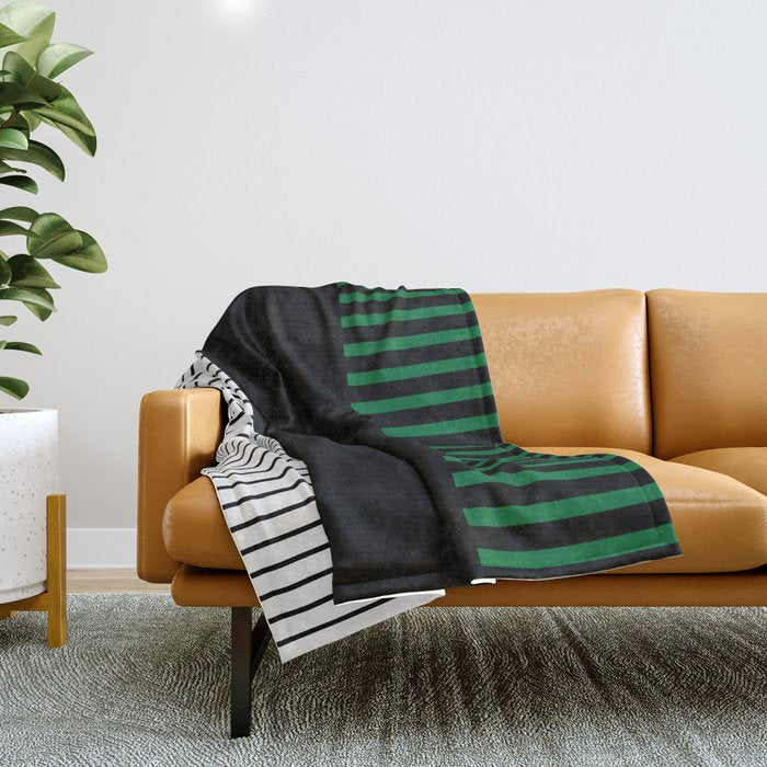 Colour Pop Stripes in Green - White and Black Throw Blanket Gallery Image 1
