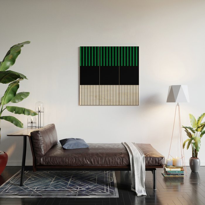 Colour Pop Stripes in Green - White and Black Wood Wall Art Gallery Image 2