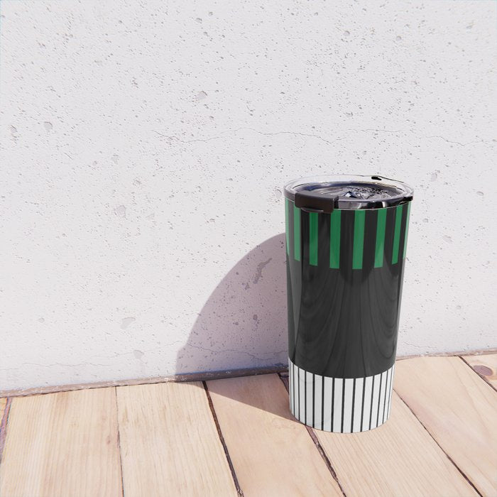 Colour Pop Stripes in Green - White and Black Travel Mug Gallery Image 4