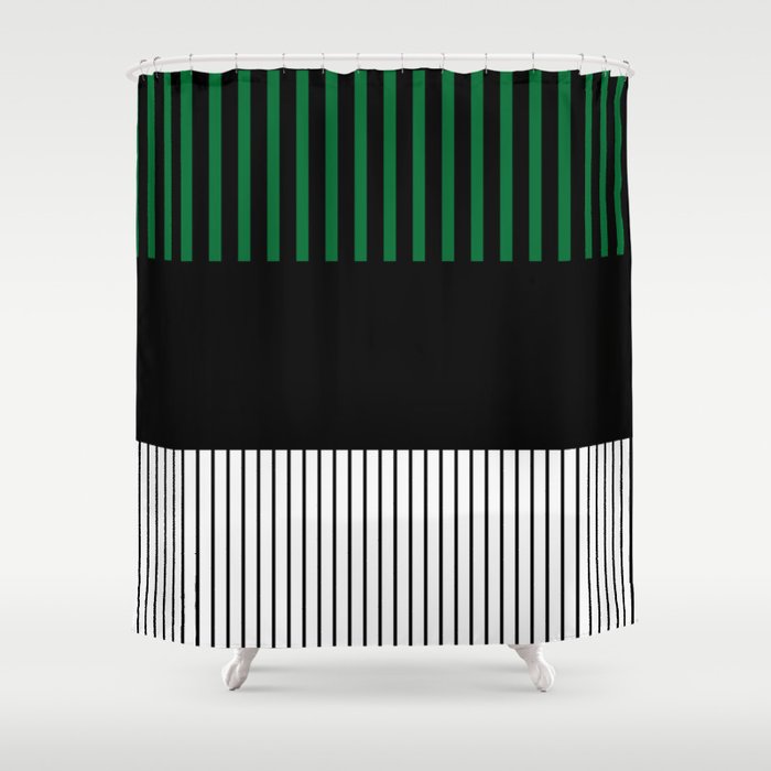 Colour Pop Stripes in Green - White and Black Shower Curtain Gallery Image 1
