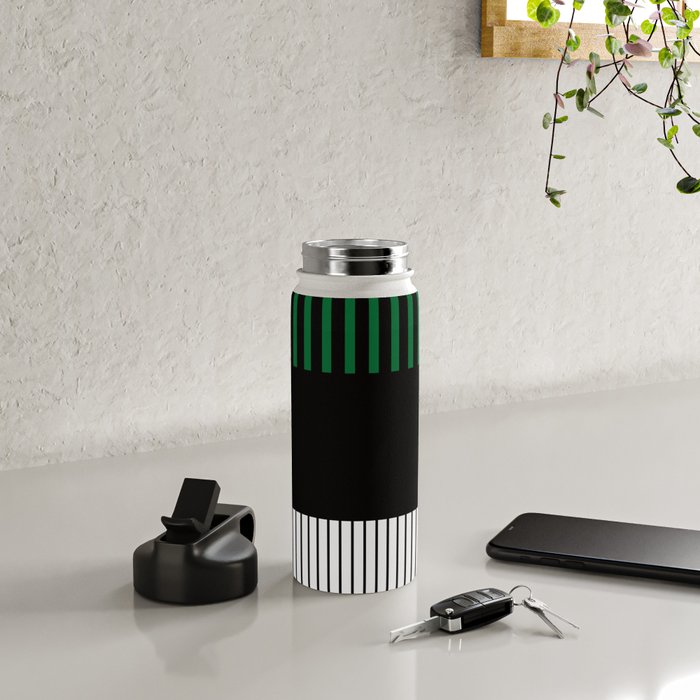 Colour Pop Stripes in Green - White and Black Water Bottle Gallery Image 4