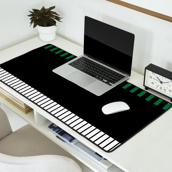 Colour Pop Stripes in Green - White and Black Desk Mat Gallery Image 2