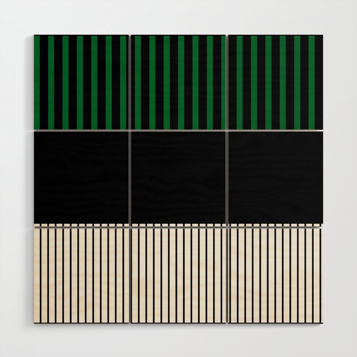 Colour Pop Stripes in Green - White and Black Wood Wall Art