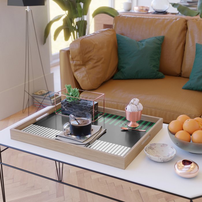 Colour Pop Stripes in Green - White and Black Serving Tray Gallery Image 2