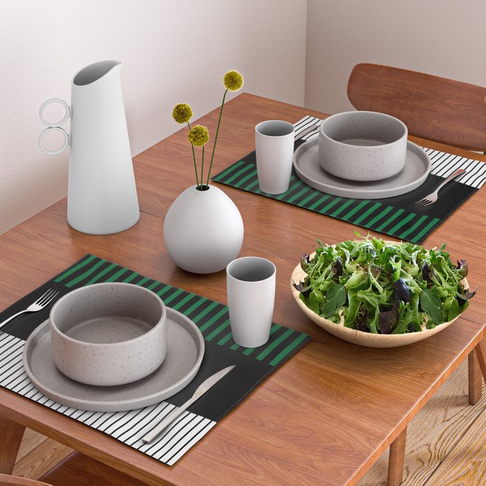 Colour Pop Stripes in Green - White and Black Placemat Gallery Image 2