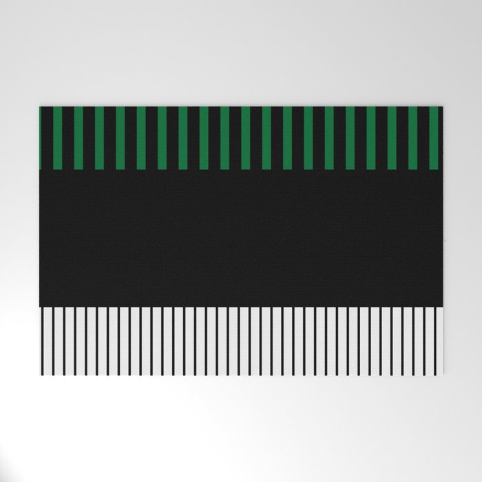 Colour Pop Stripes in Green - White and Black Welcome Mat Gallery Image 1