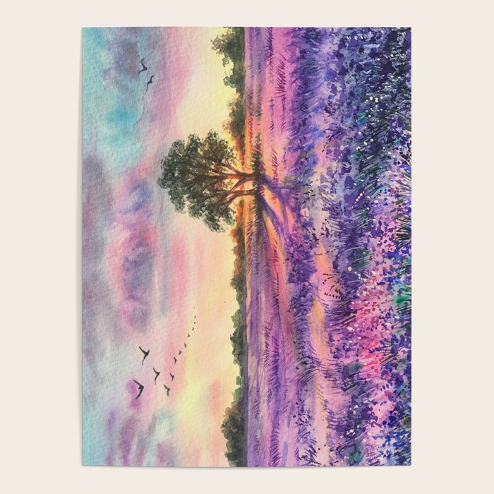 Provence Lavender Field at Sunset Poster Gallery Image 1
