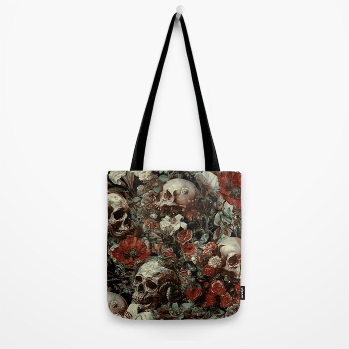 Skull and Floral Pattern Tote Bag Gallery Image 2