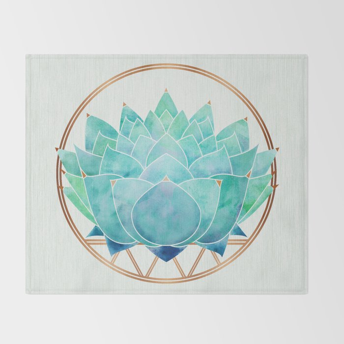 Modern Succulent with Metallic Gold Watercolor Throw Blanket Gallery Image 2
