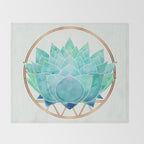 Modern Succulent with Metallic Gold Watercolor Throw Blanket Gallery Image 2