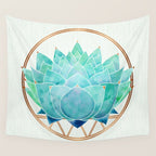 Modern Succulent with Metallic Gold Watercolor Wall Tapestry Gallery Image 4