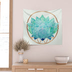 Modern Succulent with Metallic Gold Watercolor Wall Tapestry Gallery Image 2
