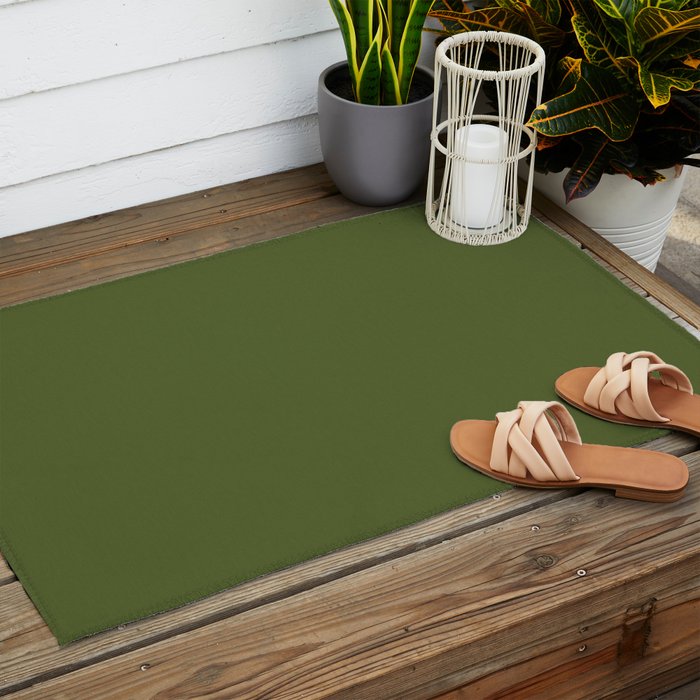 Olive Green Solid Color Outdoor Rug Gallery Image 2