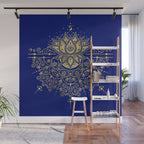 Sacred Lotus Mandala - Navy & Gold Palette Wall Mural Gallery Image 1